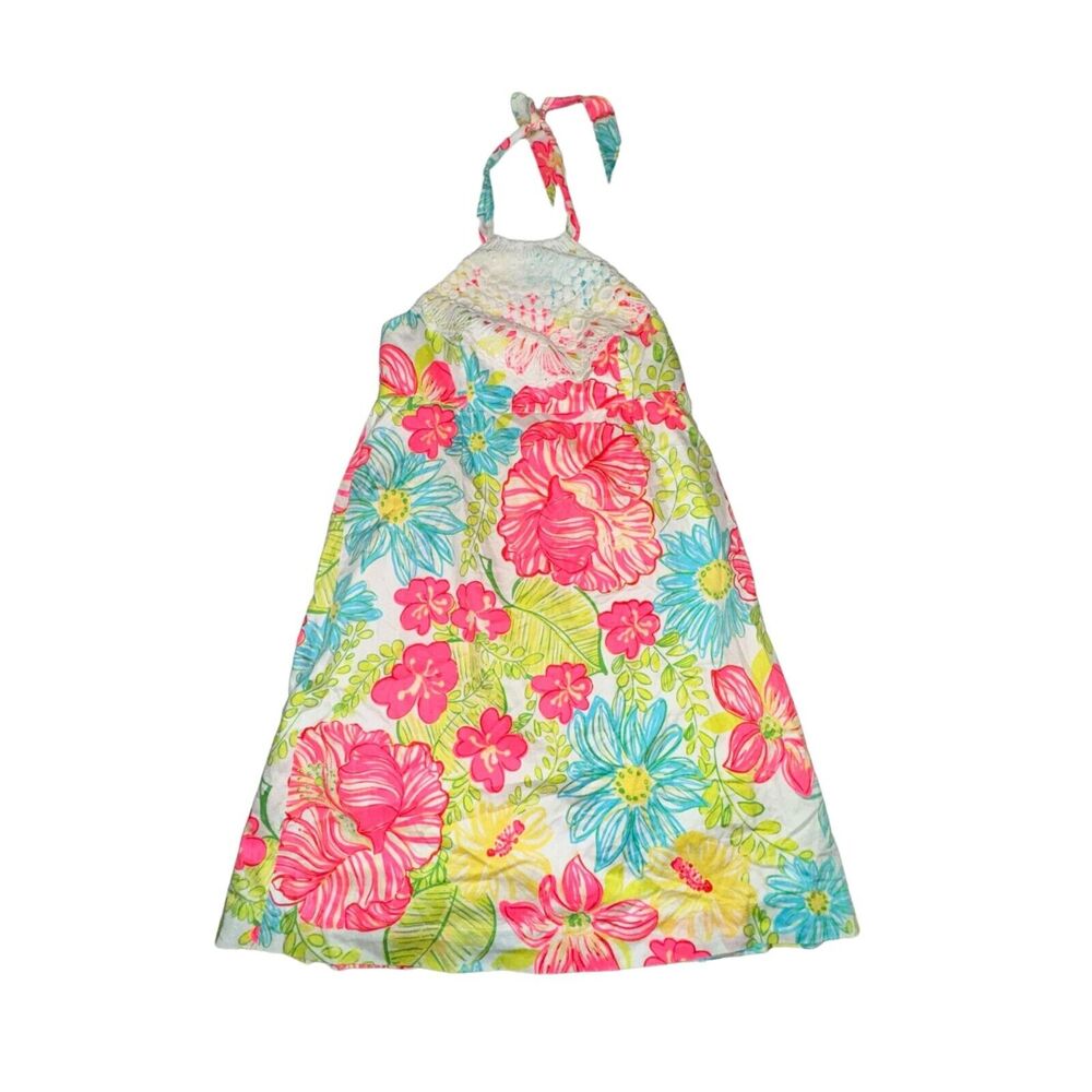 Lilly Pulitzer Brighton Halter Dress Womens Sz 4 Printed White Boca Chica Floral